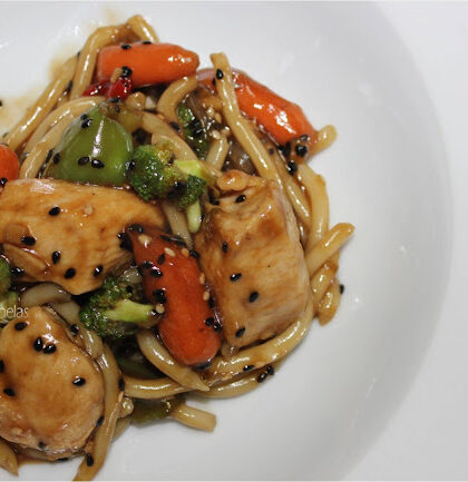 pollo y fideos udon