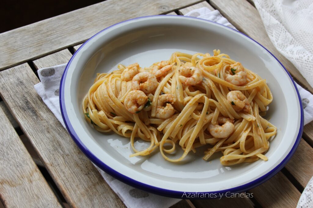 tallarines con gambas