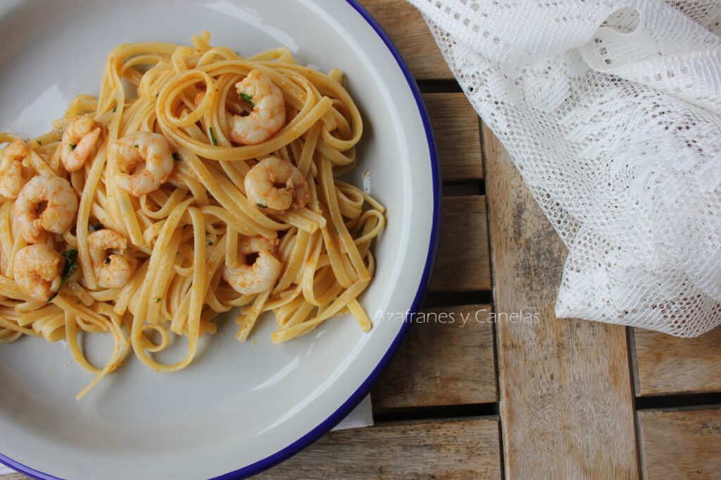tallarines con gambas