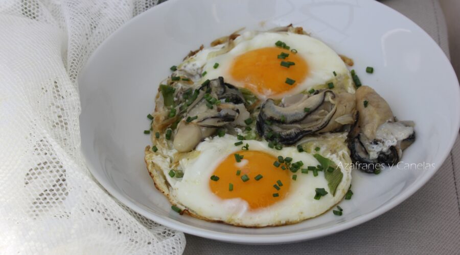 ostras con cebolleta y huevo